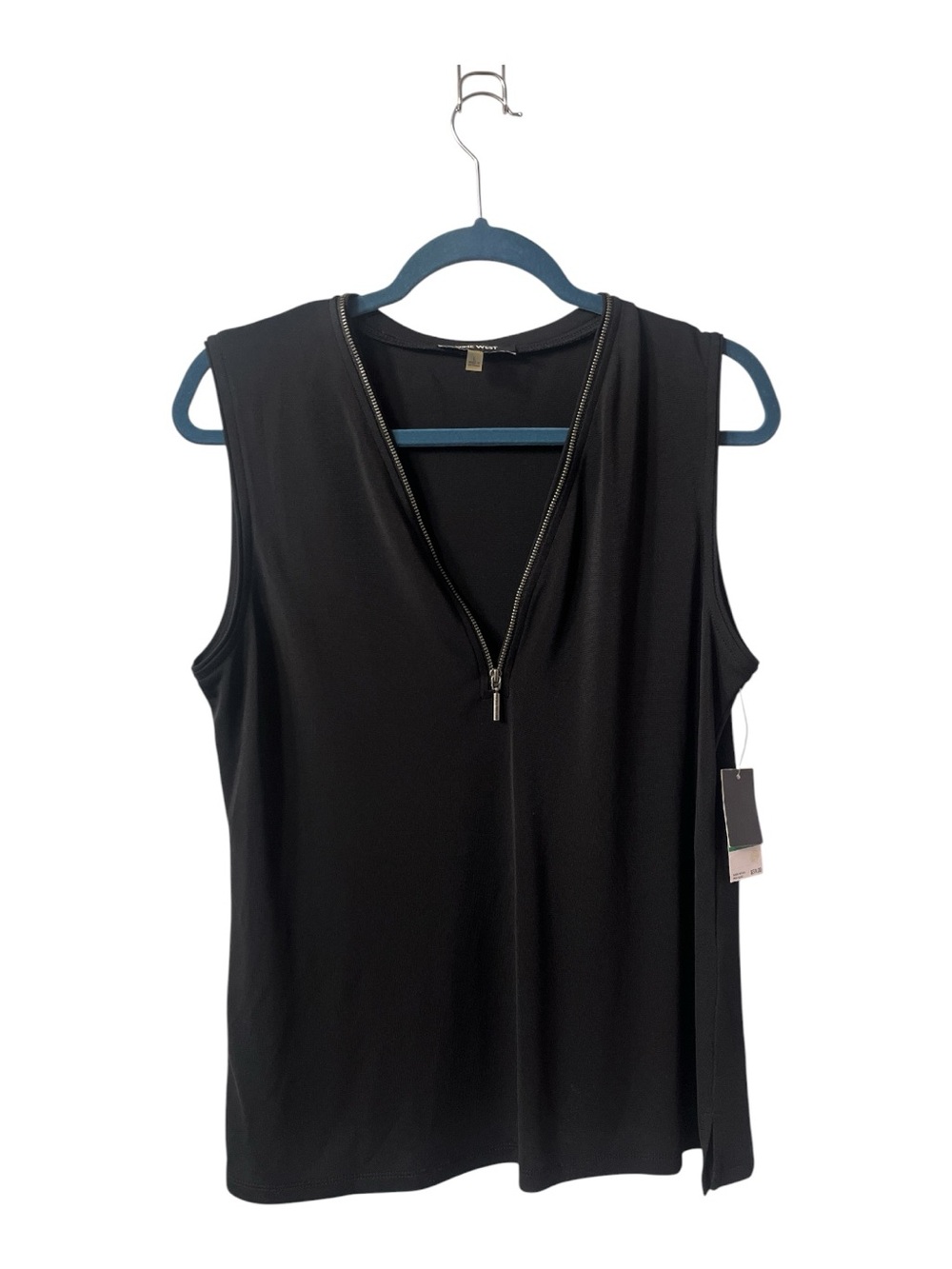 Nine West Black Sleeveless Zip-Front Tank Top